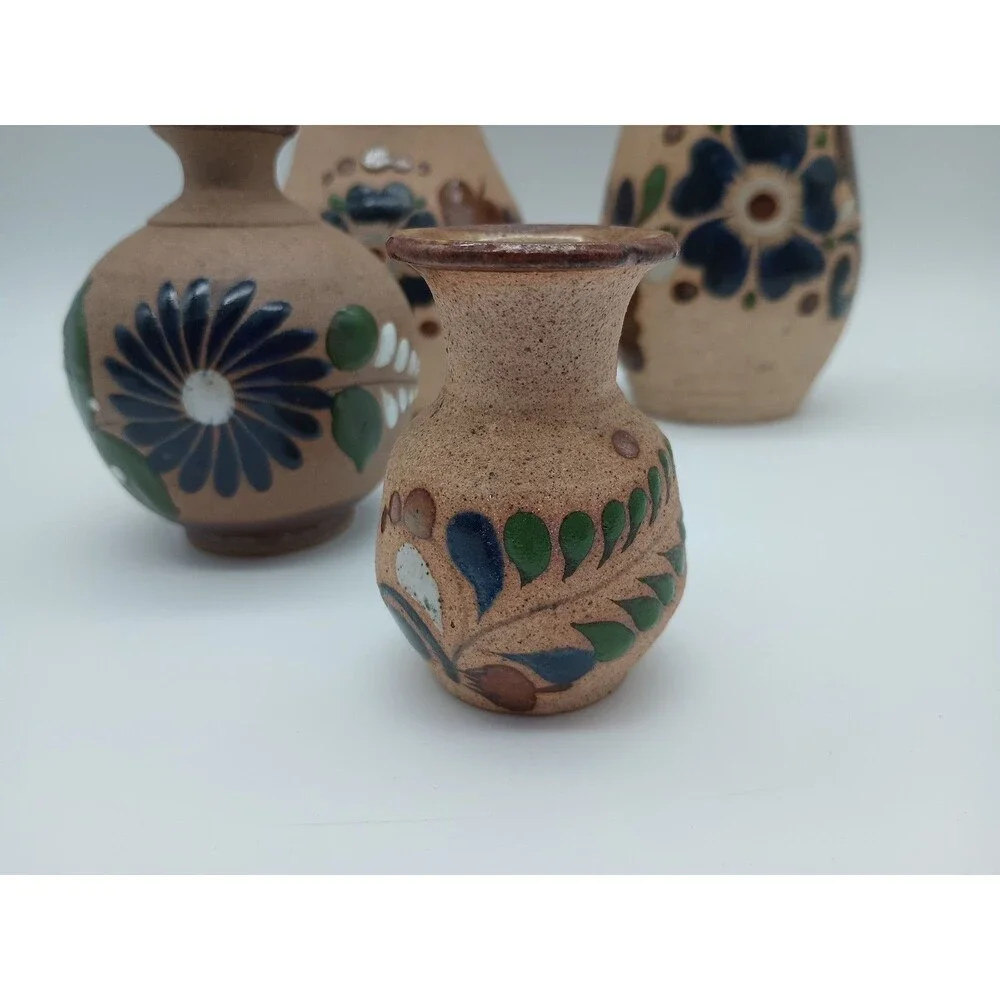Tonala Sandstone Pottery Mexico Vases Floral Lot Of 4